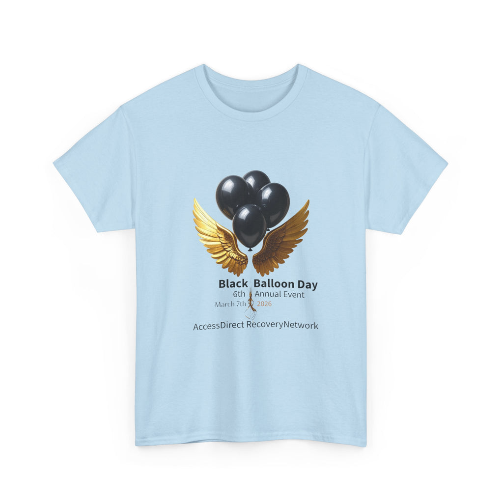 Black Balloon Day T‑Shirt — Memorial Awareness Tee with Gold Wings