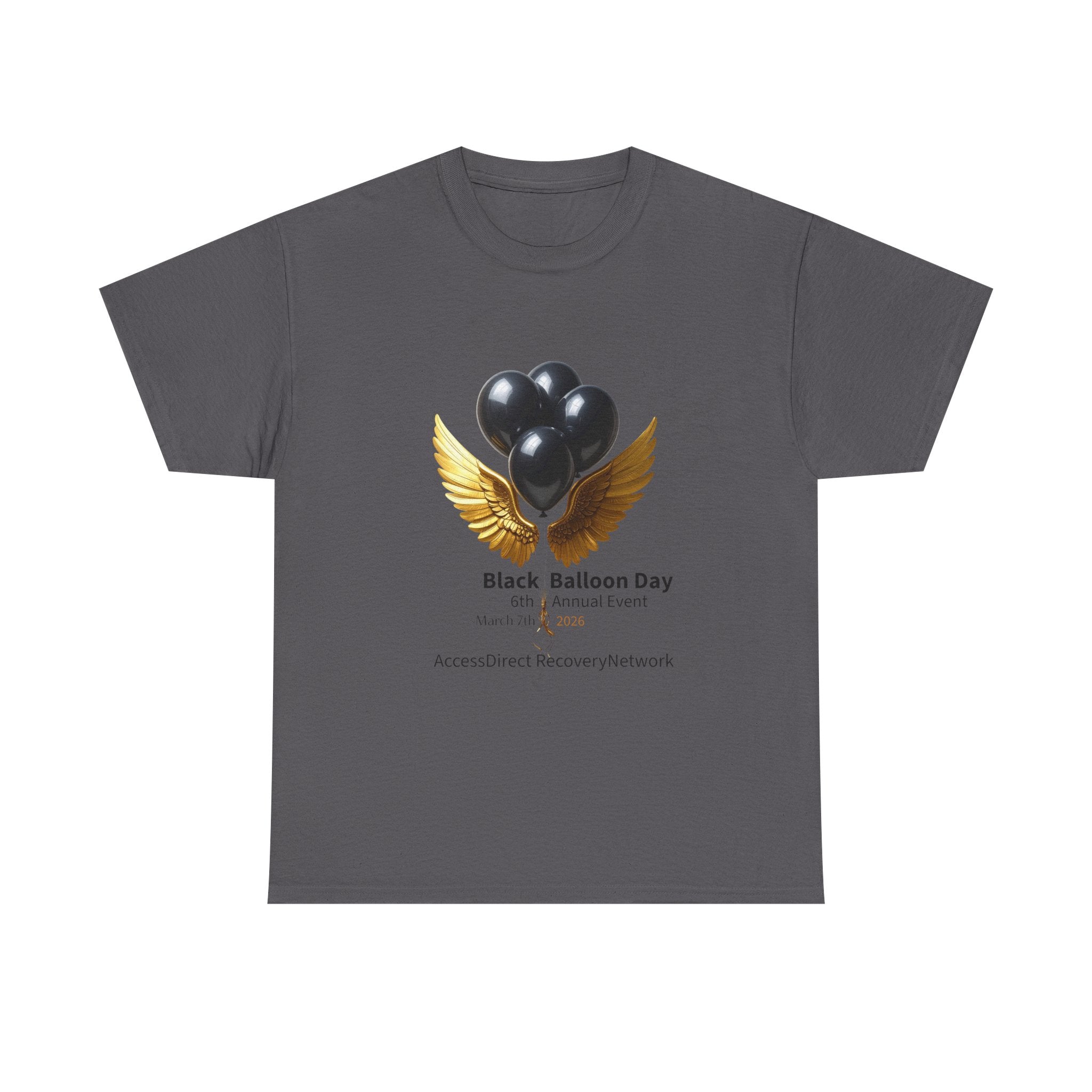 Black Balloon Day T‑Shirt — Memorial Awareness Tee with Gold Wings