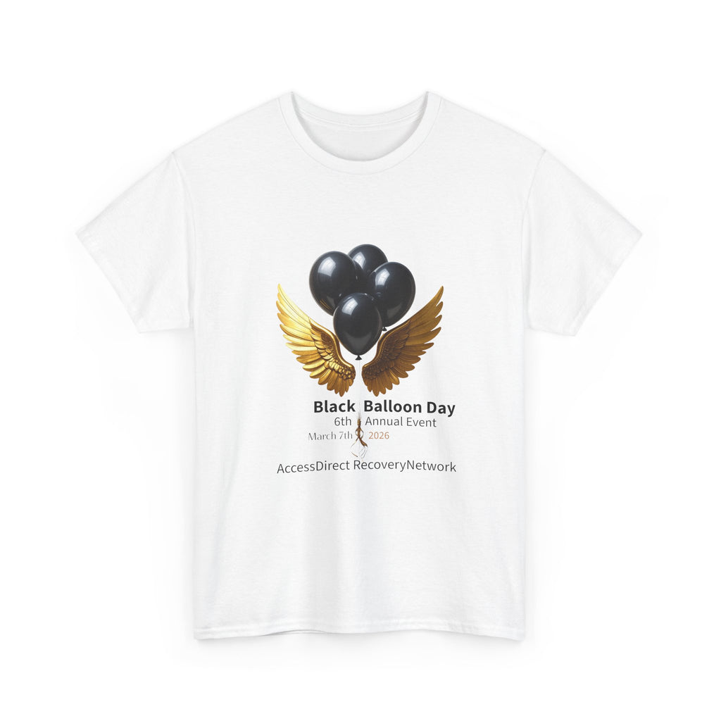Black Balloon Day T‑Shirt — Memorial Awareness Tee with Gold Wings