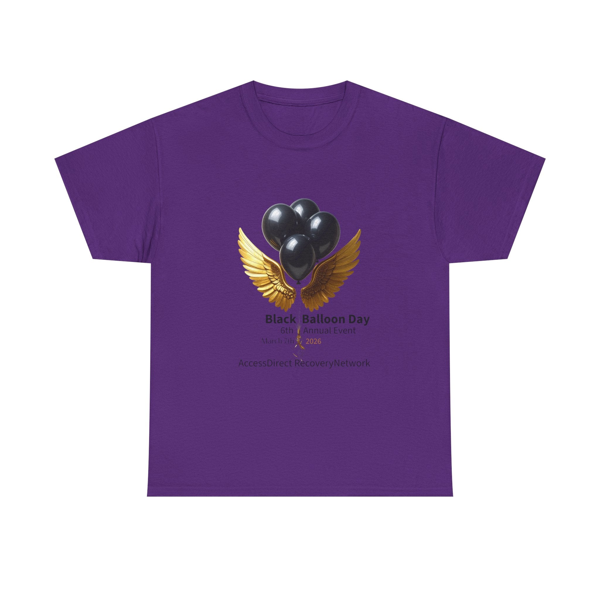 Black Balloon Day T‑Shirt — Memorial Awareness Tee with Gold Wings