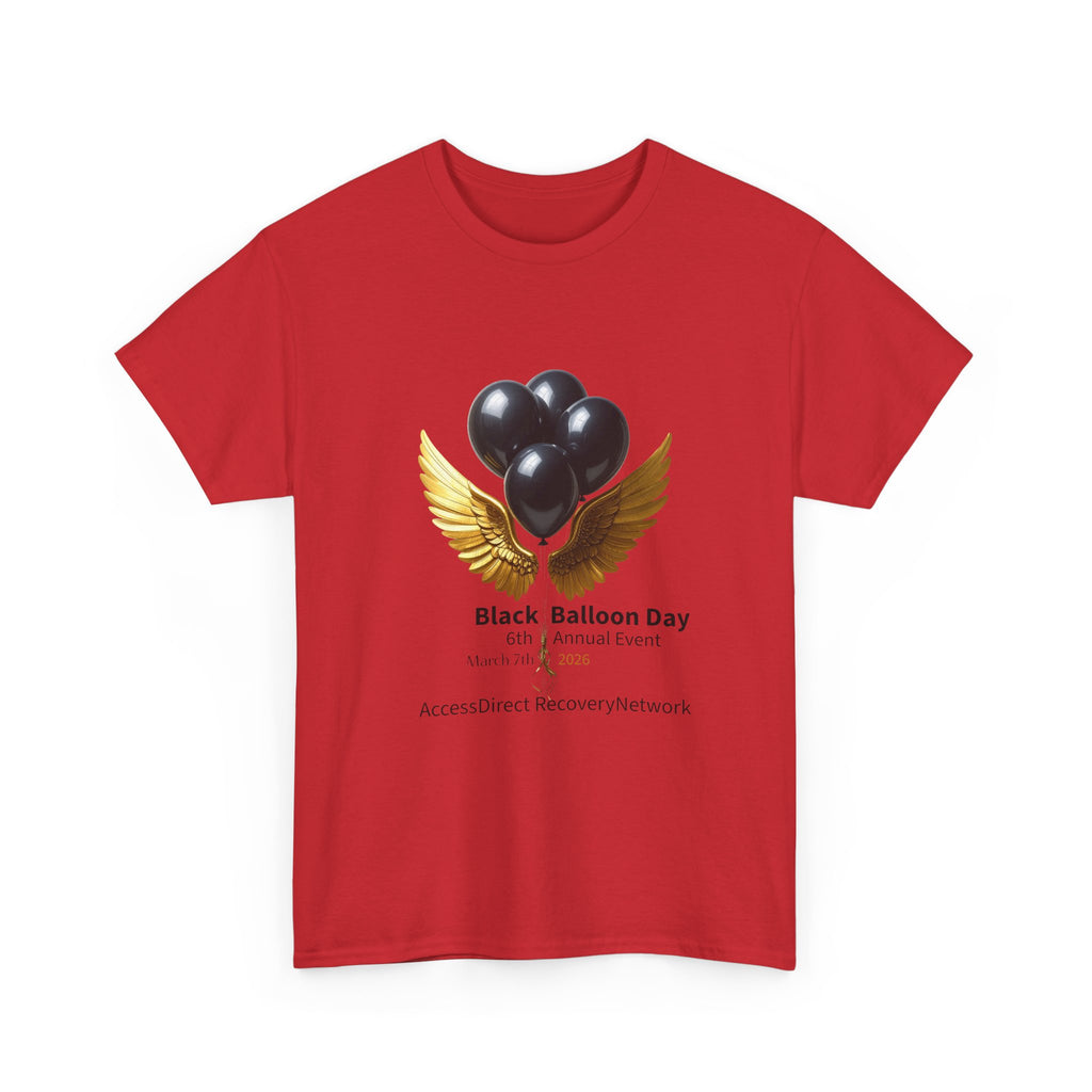 Black Balloon Day T‑Shirt — Memorial Awareness Tee with Gold Wings