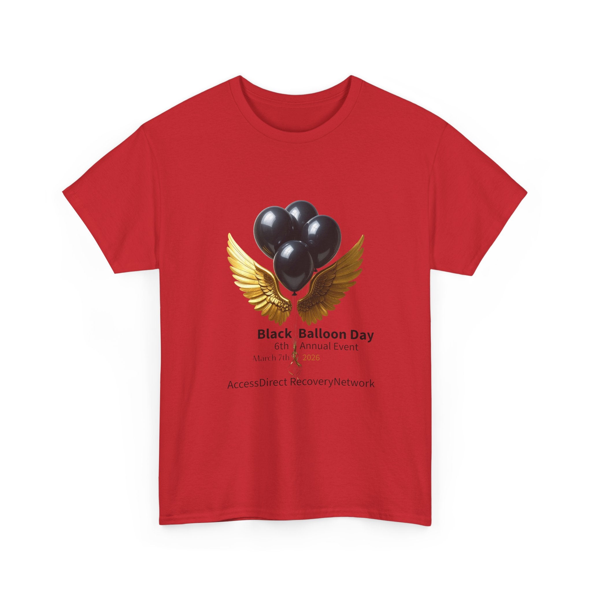 Black Balloon Day T‑Shirt — Memorial Awareness Tee with Gold Wings
