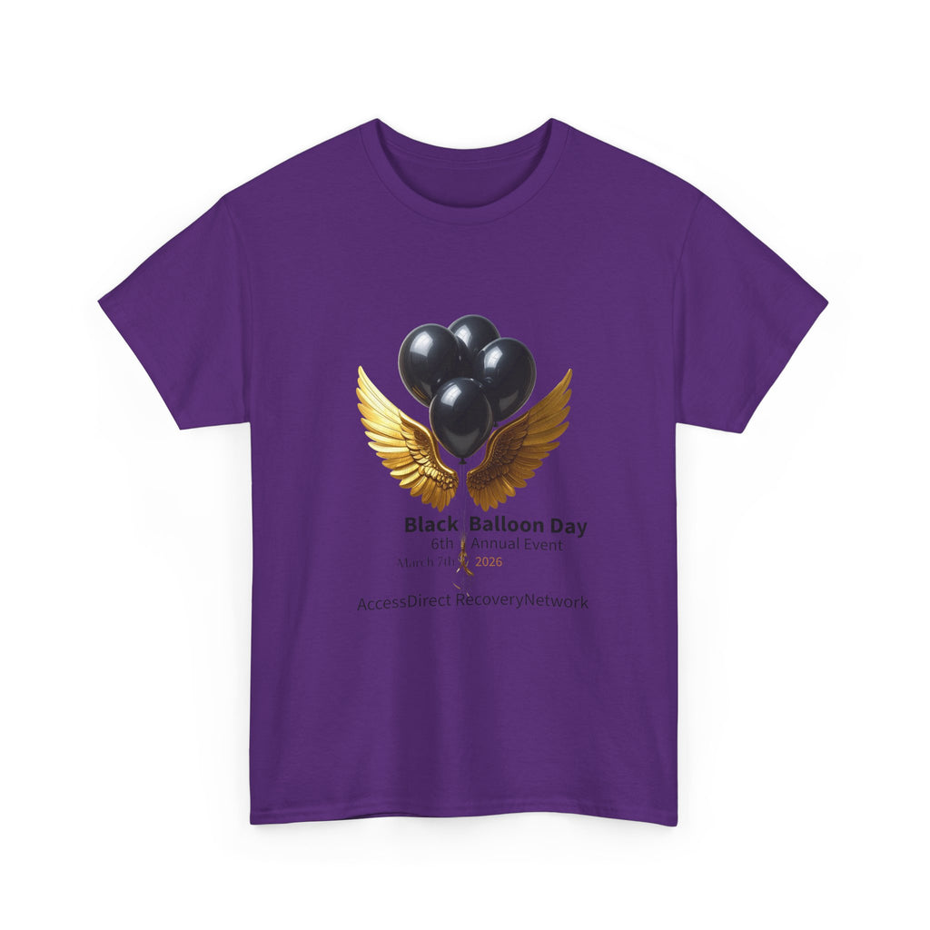 Black Balloon Day T‑Shirt — Memorial Awareness Tee with Gold Wings