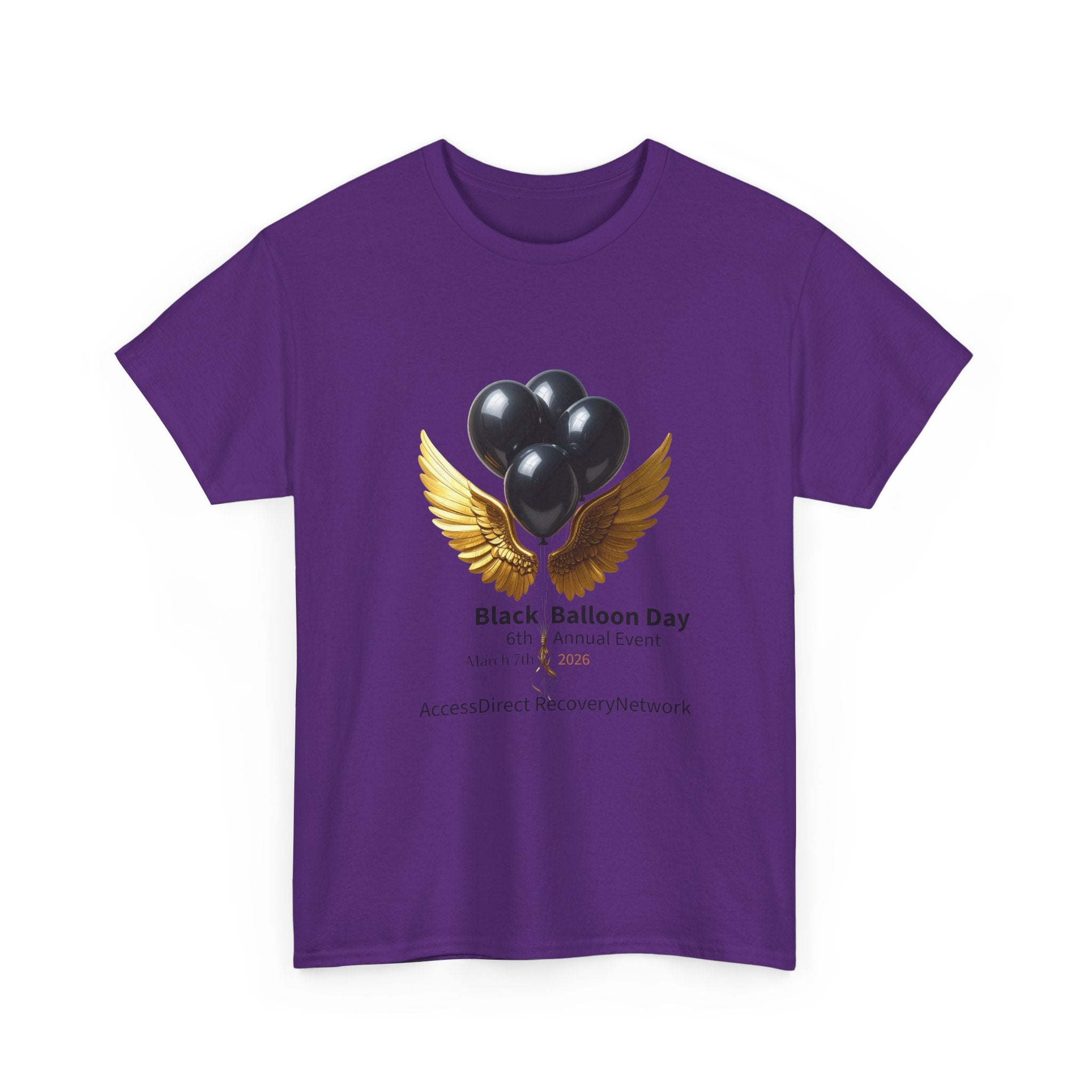 Black Balloon Day T‑Shirt — Memorial Awareness Tee with Gold Wings