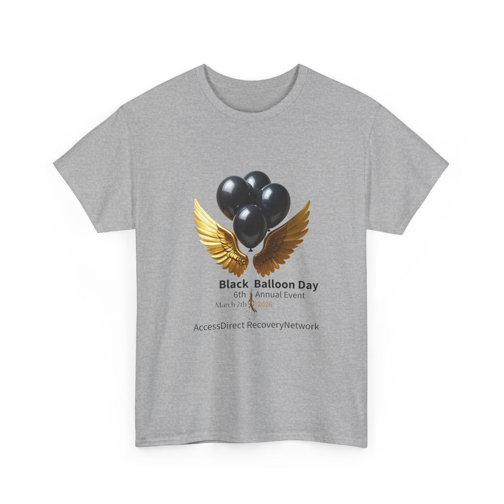 Black Balloon Day T‑Shirt — Memorial Awareness Tee with Gold Wings