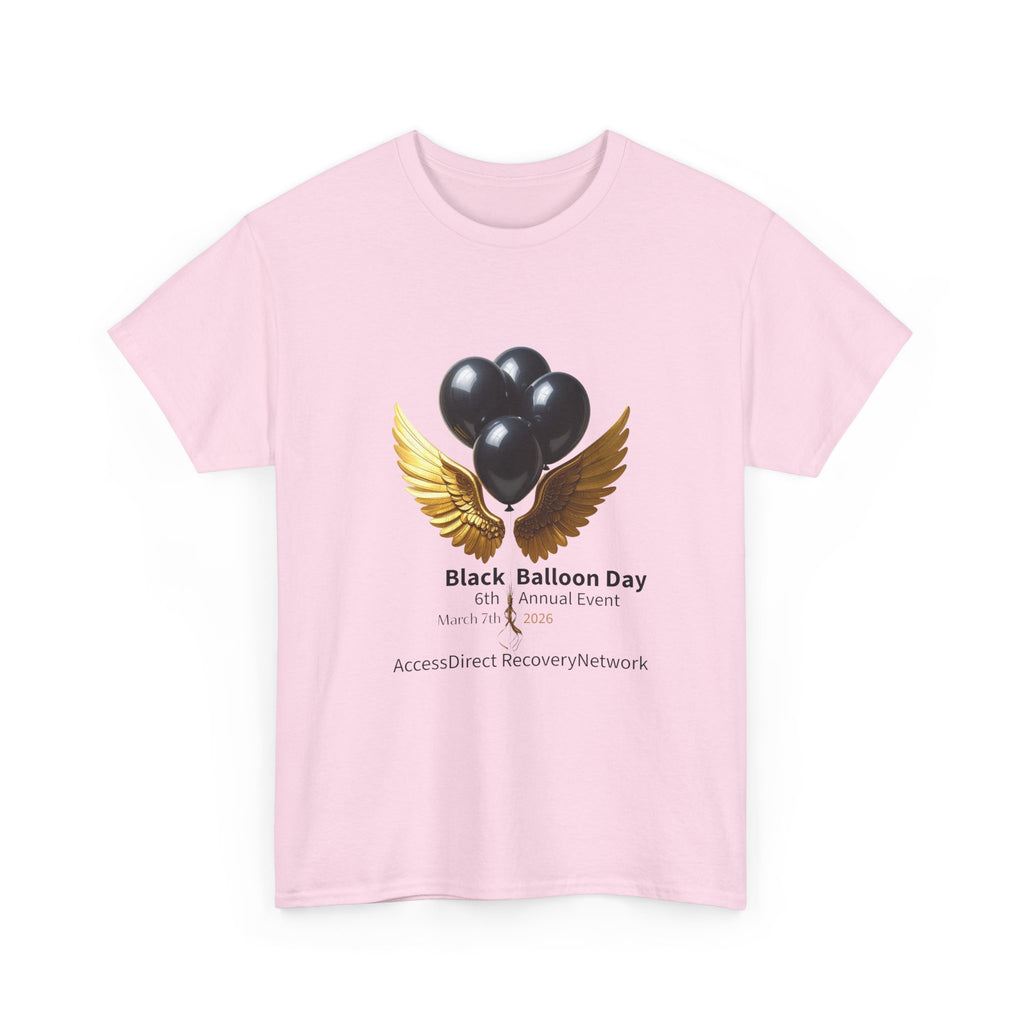 Black Balloon Day T‑Shirt — Memorial Awareness Tee with Gold Wings
