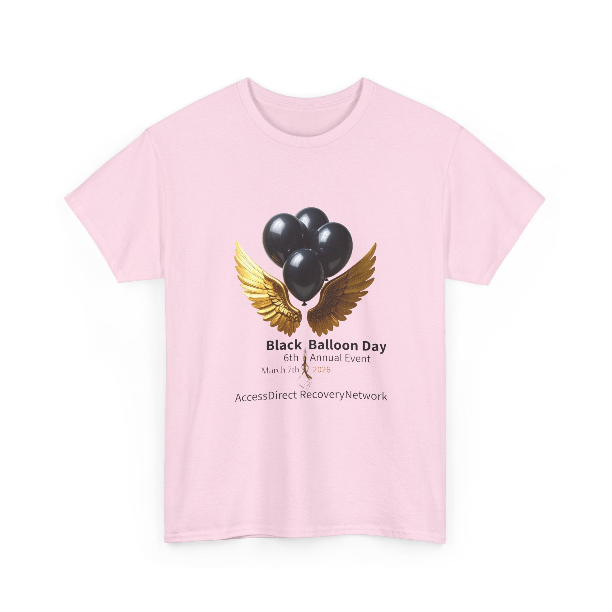 Black Balloon Day T‑Shirt — Memorial Awareness Tee with Gold Wings