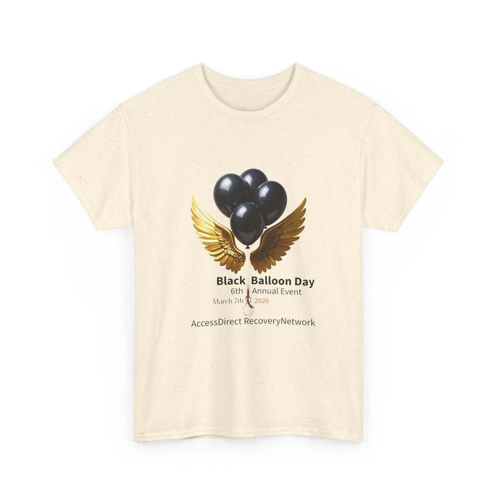 Black Balloon Day T‑Shirt — Memorial Awareness Tee with Gold Wings