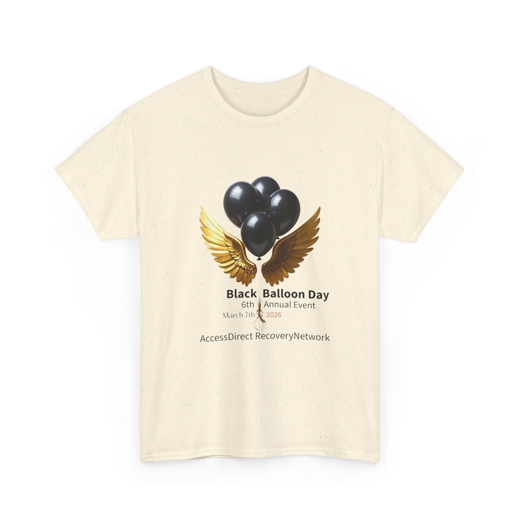 Black Balloon Day T‑Shirt — Memorial Awareness Tee with Gold Wings