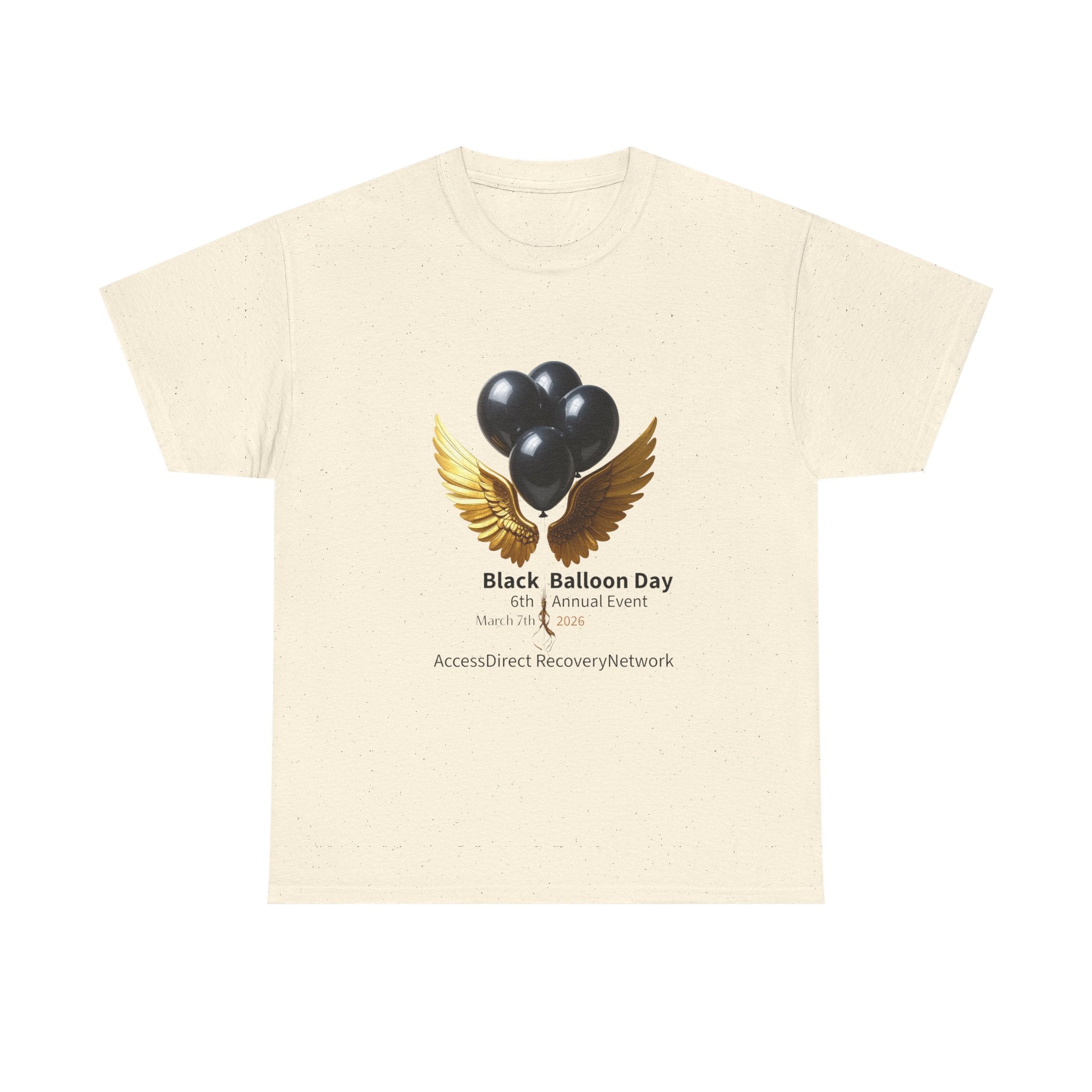 Black Balloon Day T‑Shirt — Memorial Awareness Tee with Gold Wings