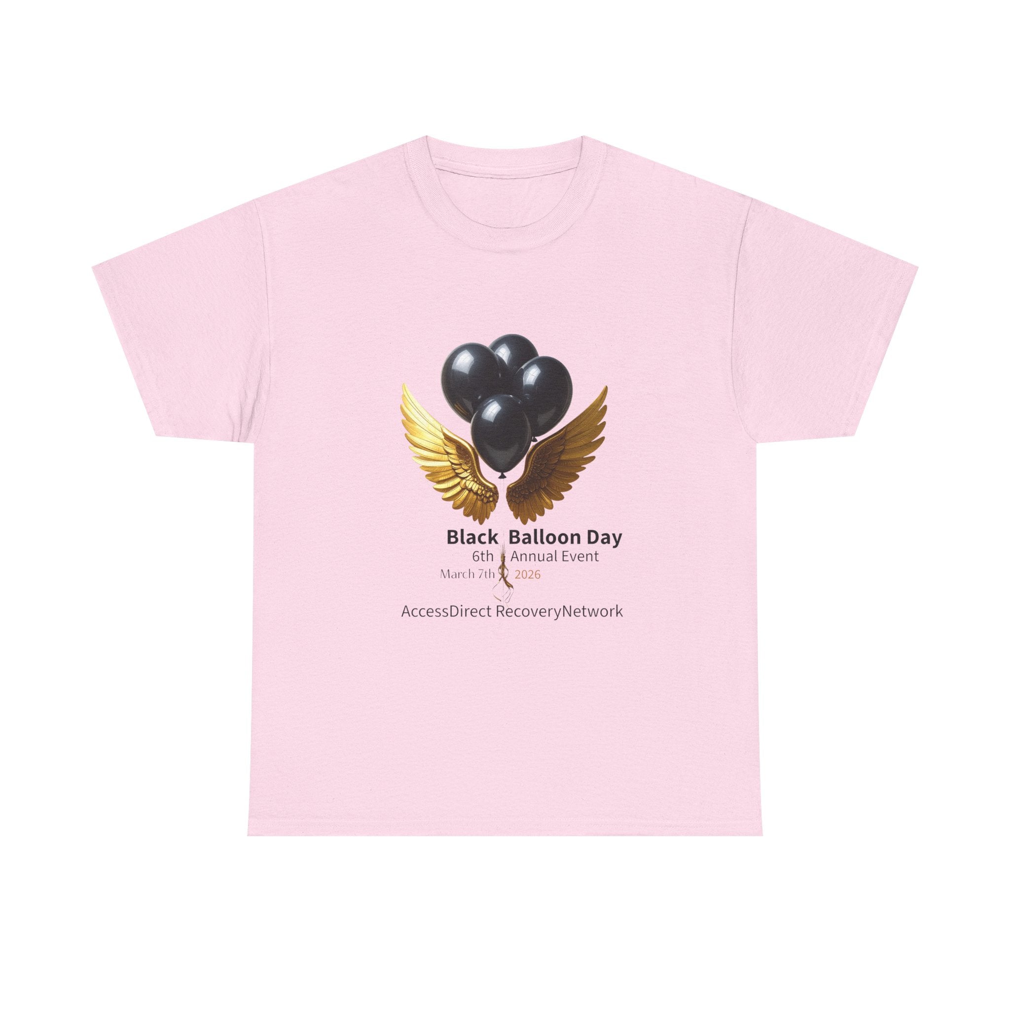 Black Balloon Day T‑Shirt — Memorial Awareness Tee with Gold Wings