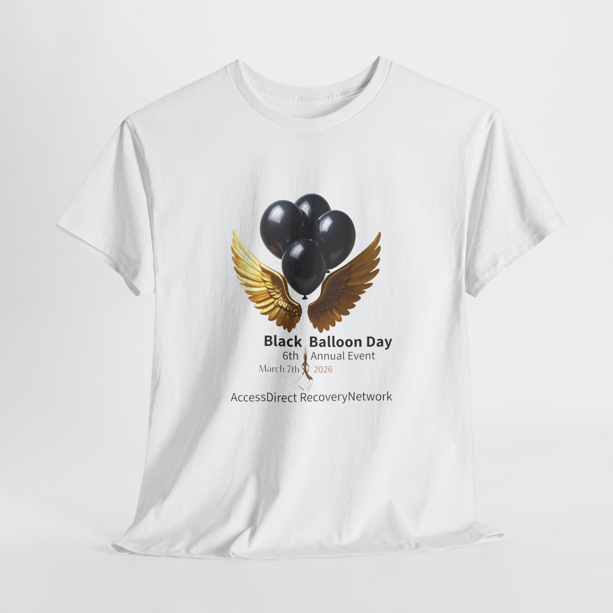 Black Balloon Day T‑Shirt — Memorial Awareness Tee with Gold Wings